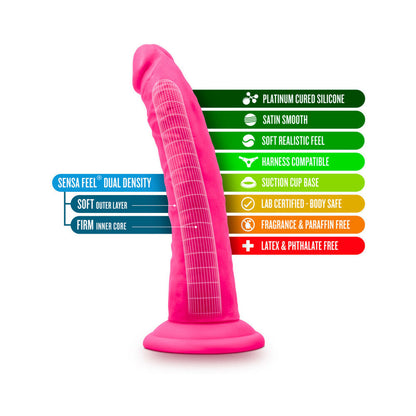 NEO ELITE 7.5 IN. SILICONE DUAL DENSITY DILDO NEON PINK