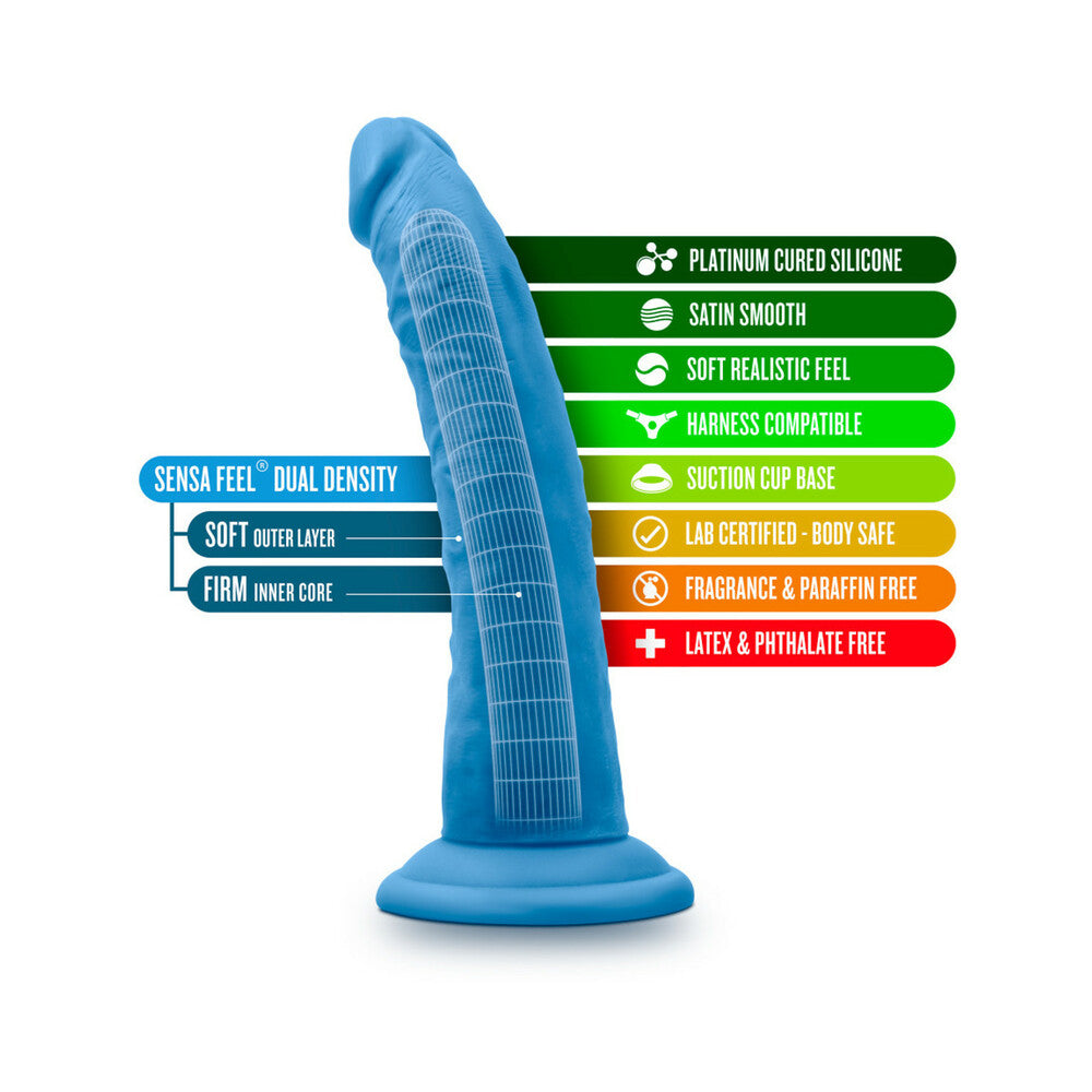 NEO ELITE 7.5 IN. SILICONE DUAL DENSITY DILDO NEON BLUE