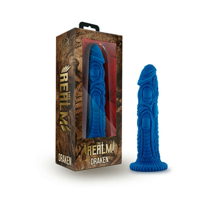 THE REALM DRAKEN 7.5 IN. SILICONE LOCK ON FANTASY DILDO BLUE