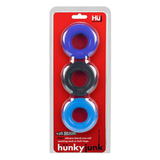 OXBALLS - HUNKYJUNK HUJ3 PAQUETE DE 3 ANILLOS EN C, AZUL MULTI