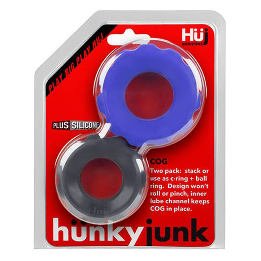 OXBALLS - HUNKYJUNK COG 2 SIZE C-RING, PACK, COBALT / TAR