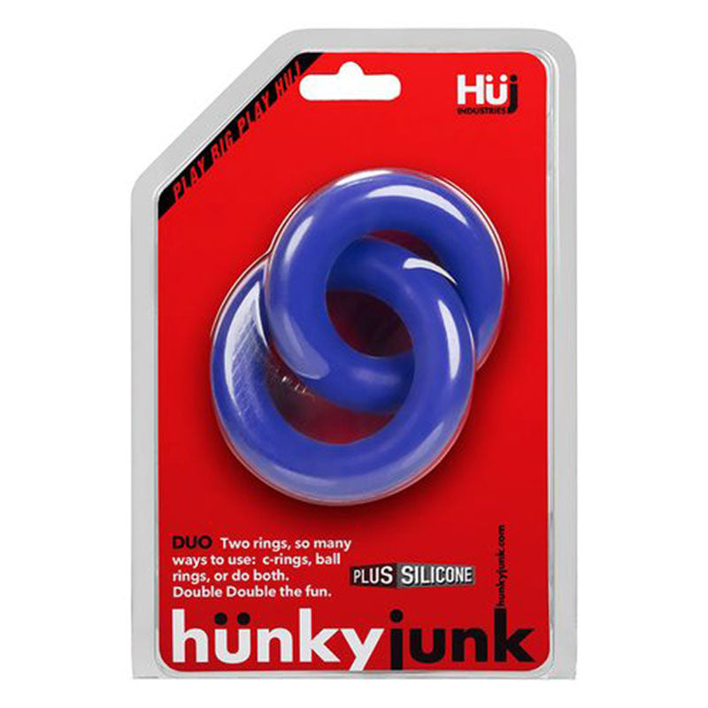 HUNKYJUNK DUO LINKED COCK/BALL RINGS COBALT