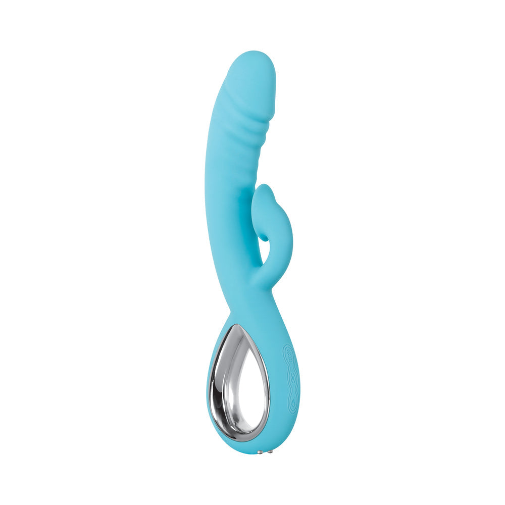 EVOLVED - TRIPLE INFINITY RECARGABLE CALEFACCIÓN SUCCIÓN SILICONA DOBLE ESTIMULADOR AZUL