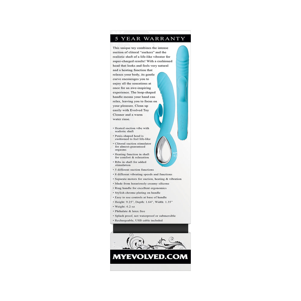 EVOLVED - TRIPLE INFINITY RECARGABLE CALEFACCIÓN SUCCIÓN SILICONA DOBLE ESTIMULADOR AZUL