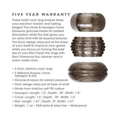 ZERO TOLERANCE - TRIPLE THICK 3-PIECE COCKRING SET SMOKE