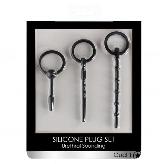 SHOTS - OUCH! URETHRAL SOUNDING 3-PIECE SILICONE PLUG SET BLACK
