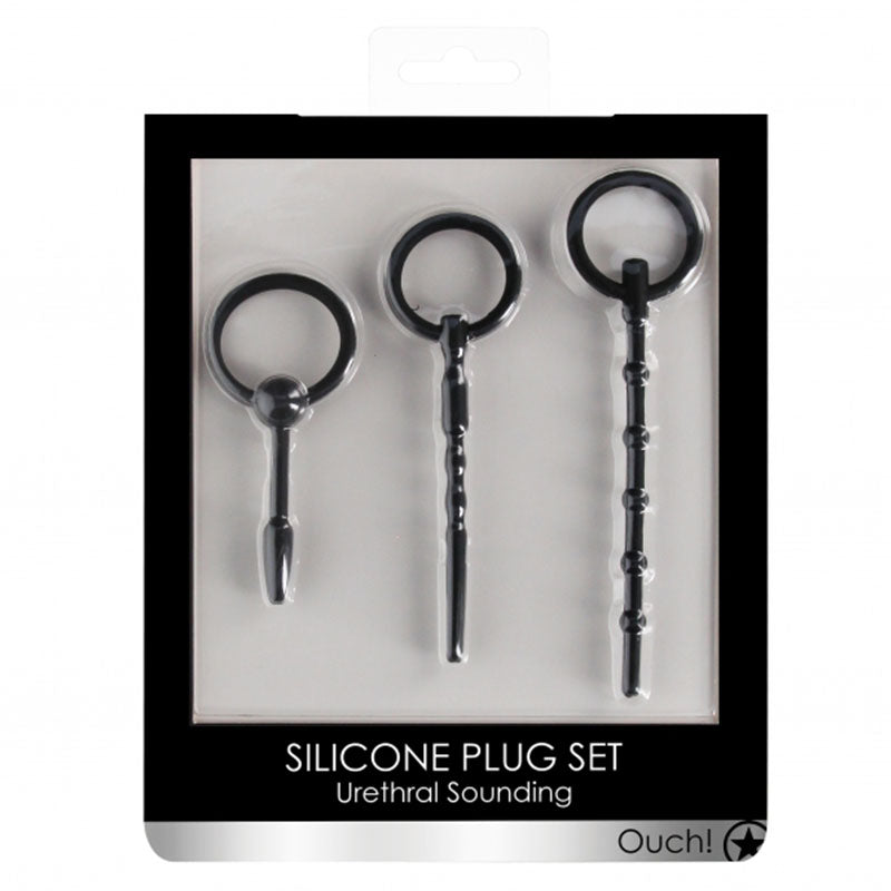 OUCH! URETHRAL SOUNDING 3-PIECE SILICONE PLUG SET BLACK