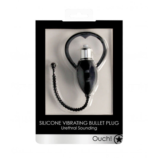 OUCH! URETHRAL SOUNDING SILICONE VIBRATING BULLET PLUG BLACK