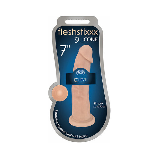CURVE NOVELTIES - CURVE TOYS FLESHSTIXXX  7 IN. POSABLE SILICONE DILDO WITH SUCTION CUP BEIGE