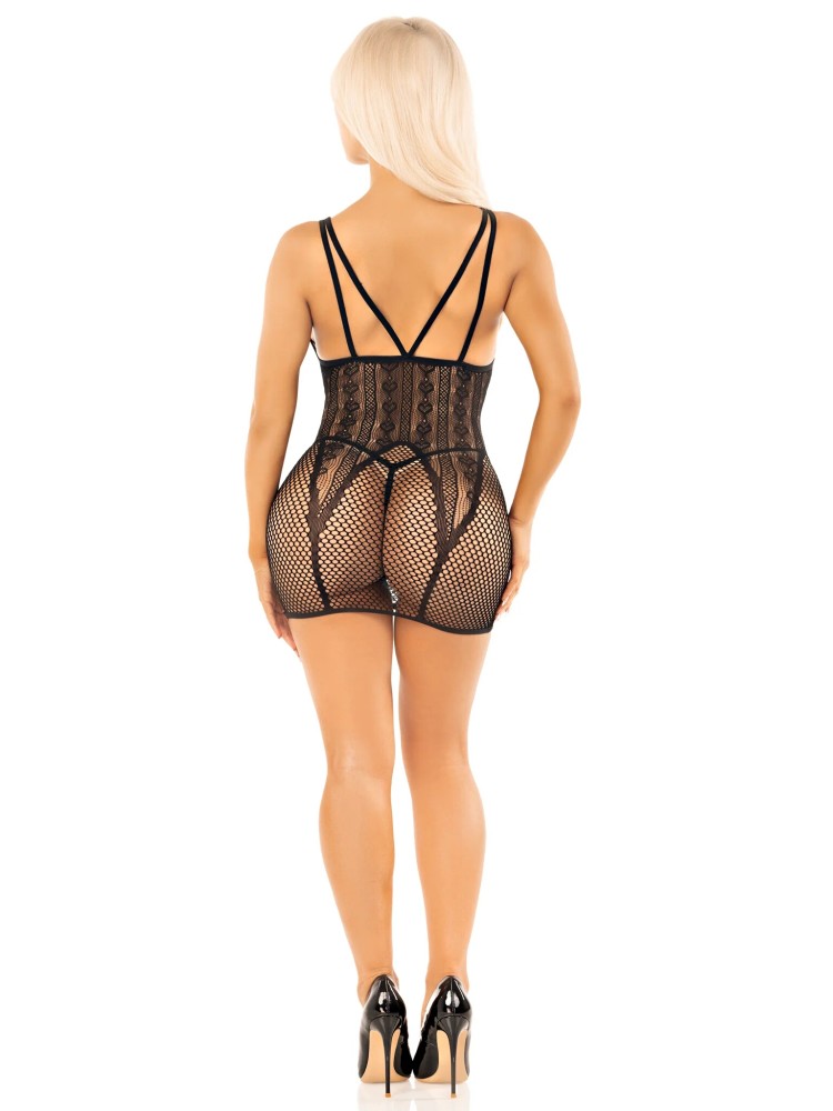 LEG AVENUE - HEART NET MINI DRESS - BLACK O/S
