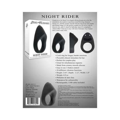 ZERO TOLERANCE NIGHT RIDER RECHARGEABLE VIBRATING SILICONE COCKRING BLACK
