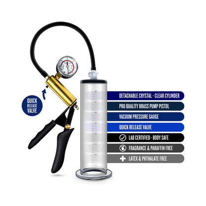 BLUSH - PERFORMANCE VX6 VACUUM PENIS PUMP WITH BRASS PISTOL & PRESSURE GAUGE CLEAR