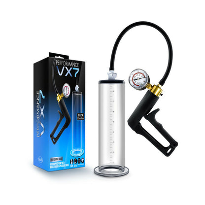 BLUSH - PERFORMANCE VX7 VACUUM PENIS PUMP WITH BRASS TRIGGER & PRESSURE GAUGE CLEAR