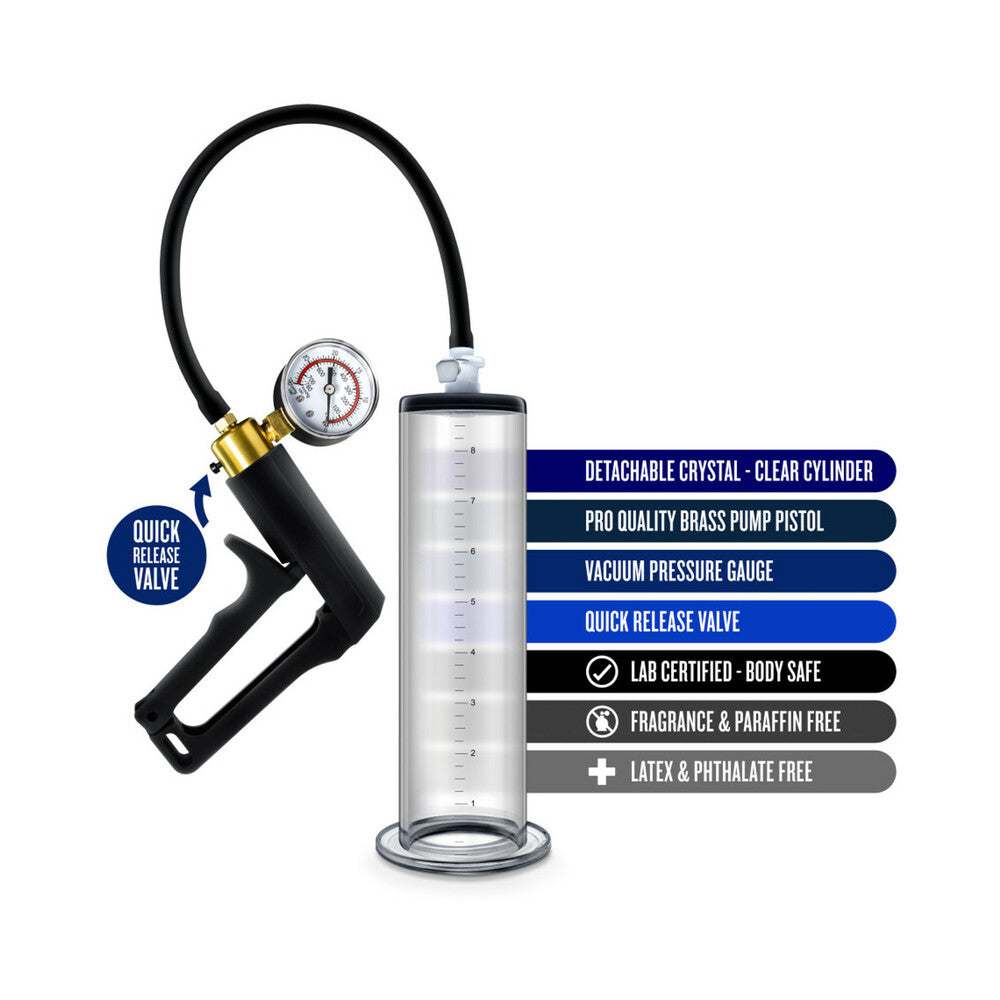 BLUSH - PERFORMANCE VX7 VACUUM PENIS PUMP WITH BRASS TRIGGER & PRESSURE GAUGE CLEAR