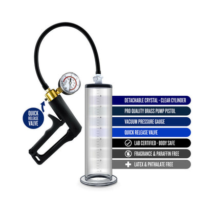 BLUSH - PERFORMANCE VX7 VACUUM PENIS PUMP WITH BRASS TRIGGER & PRESSURE GAUGE CLEAR