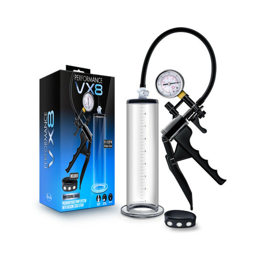 BLUSH - PERFORMANCE VX8 PREMIUM PENIS PUMP SYSTEM WITH SILICONE COCK STRAP CLEAR