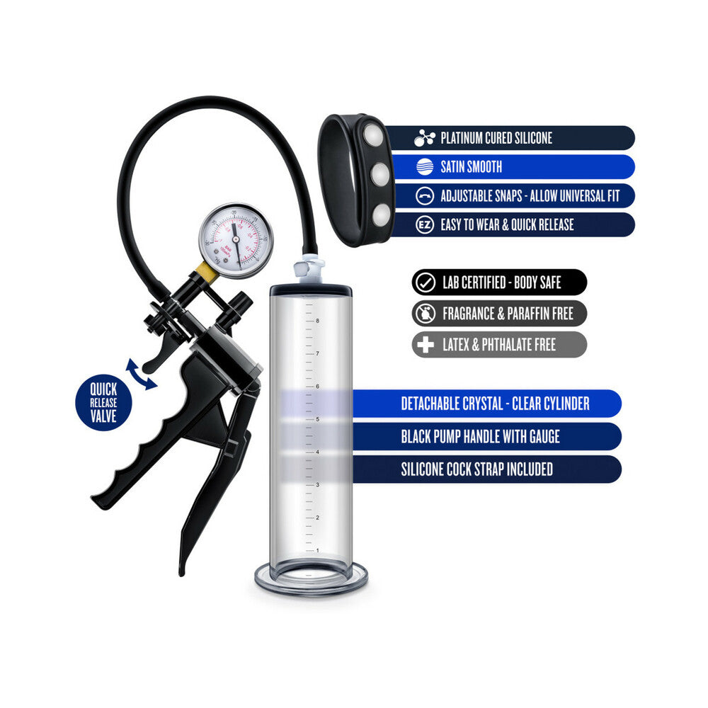 BLUSH - PERFORMANCE VX8 PREMIUM PENIS PUMP SYSTEM WITH SILICONE COCK STRAP CLEAR