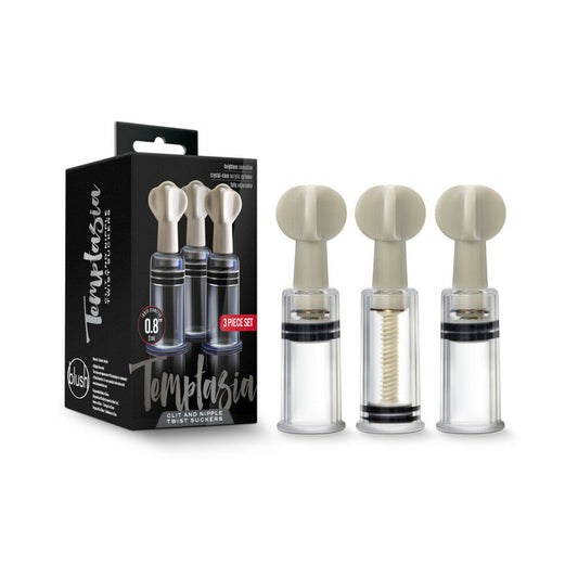 TEMPTASIA CLIT AND NIPPLE TWIST SUCKERS 3-PIECE SET CLEAR