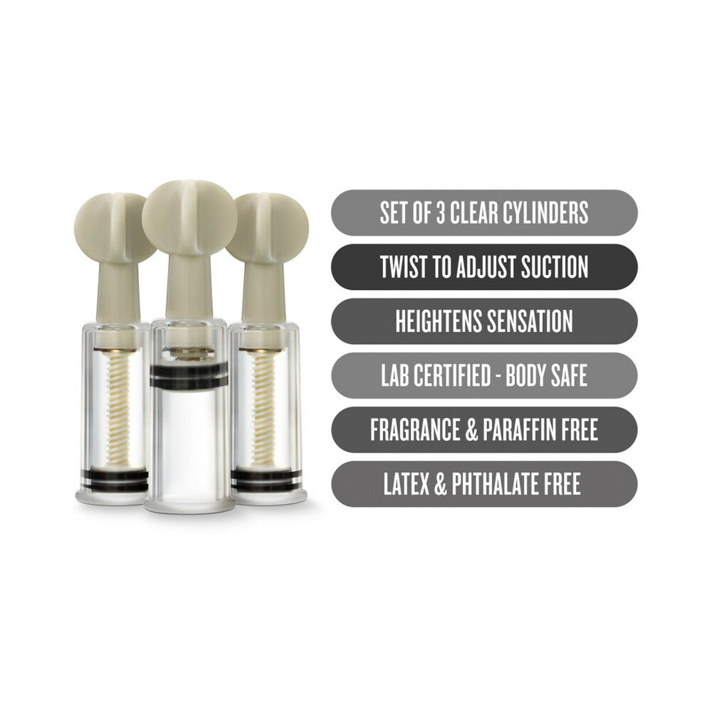 BLUSH - TEMPTASIA CLIT AND NIPPLE TWIST SUCKERS 3-PIECE SET CLEAR