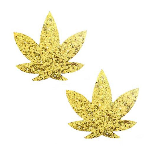 NEVA NUDE SUPER SPARKLE GOLD GLITTER DOPE AF WEED LEAF PASTIES