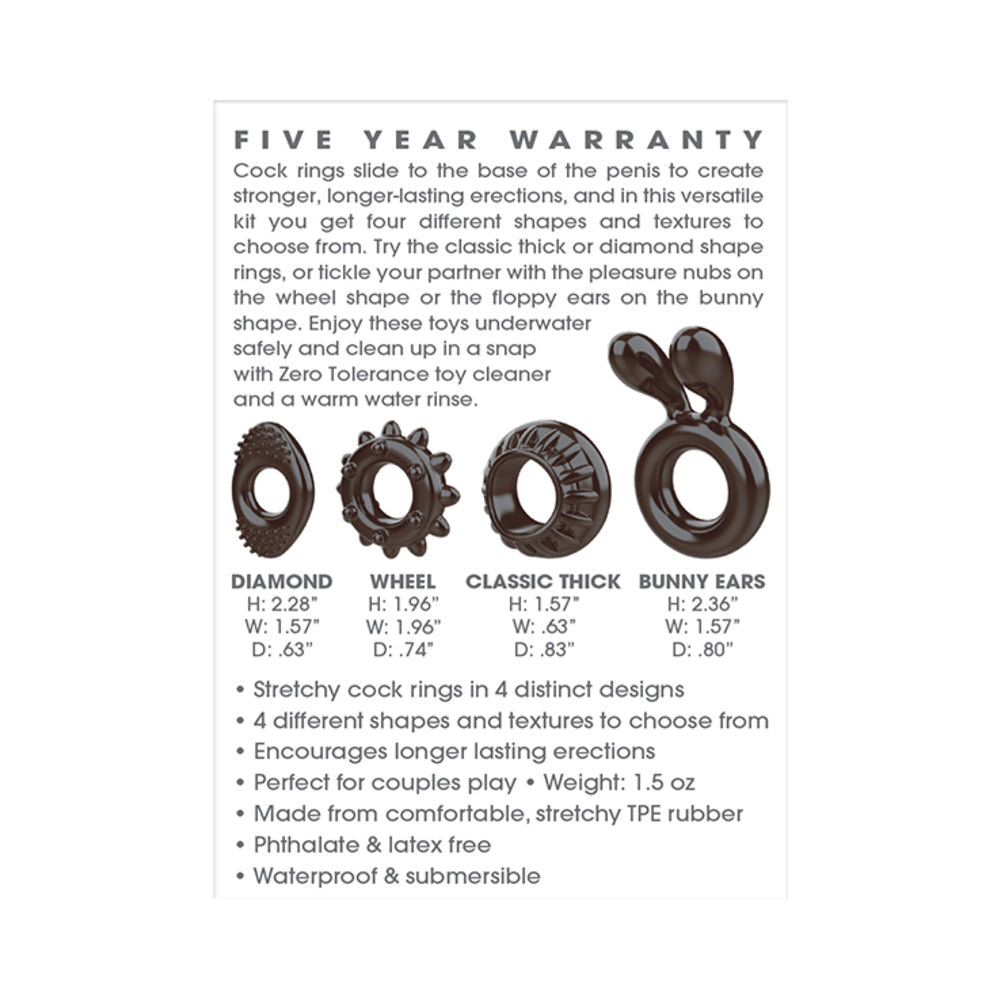 ZERO TOLERANCE - RING MY BELL 4-PIECE COCKRING SET BLACK