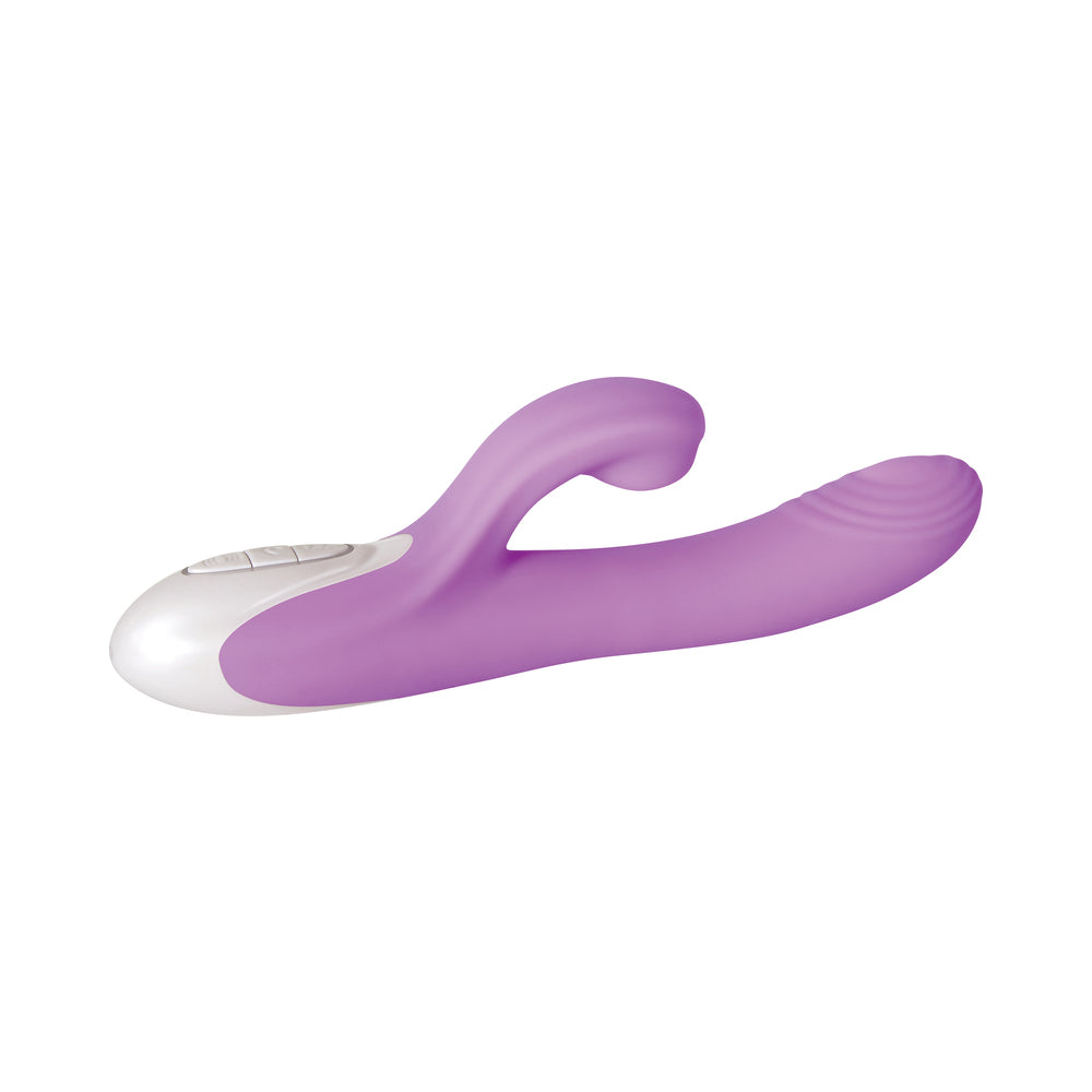 EVOLVED SUPER SUCKER RECHARGEABLE THUMPING SUCTION SILICONE DUAL STIMULATOR PURPLE