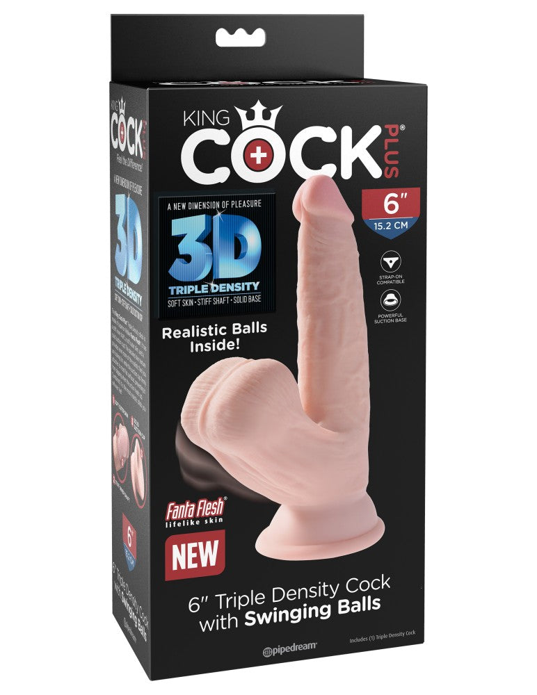 PIPEDREAM - KING COCK PLUS - 7" TRIPLE DENSITY COCK WITH SWINGING BALLS LIGHT