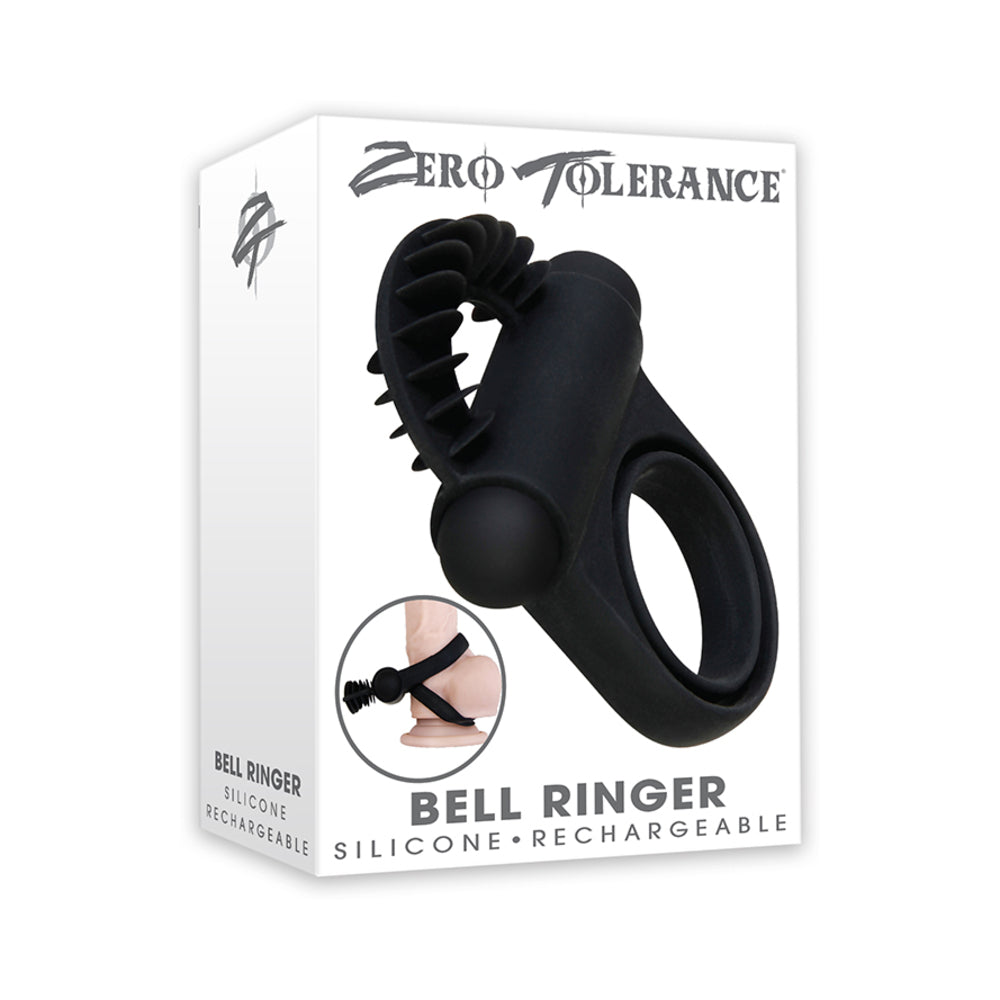 ZERO TOLERANCE BELL RINGER RECHARGEABLE VIBRATING FLICKING SILICONE COCKRING BLACK