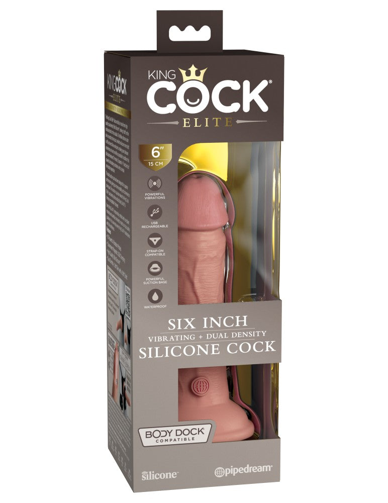 PIPEDREAM - KING COCK ELITE - 6" DUAL DENSITY VIBRATING SILICONE COCK  LIGHT