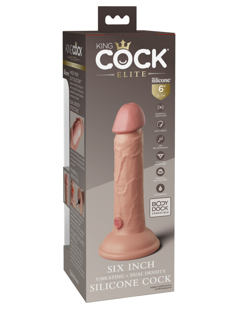 PIPEDREAM - KING COCK ELITE - 6" DUAL DENSITY VIBRATING SILICONE COCK  LIGHT