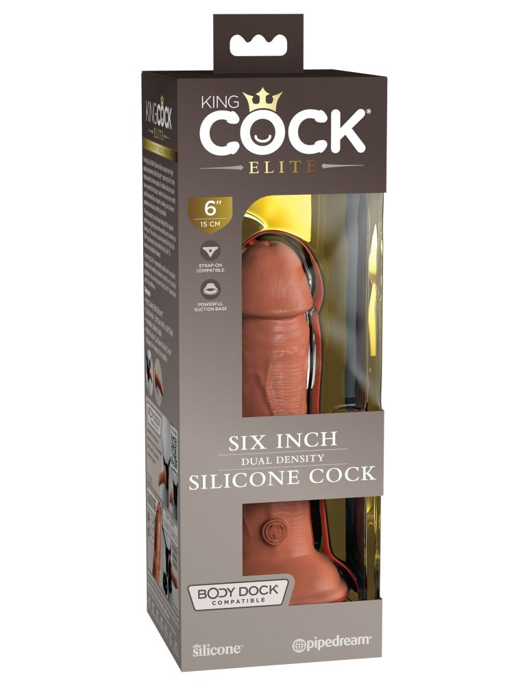 PIPEDREAM - KING COCK ELITE - 6" DUAL DENSITY VIBRATING SILICONE COCK  TAN