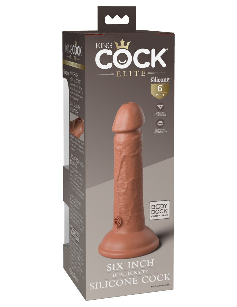 PIPEDREAM - KING COCK ELITE - 6" DUAL DENSITY VIBRATING SILICONE COCK  TAN