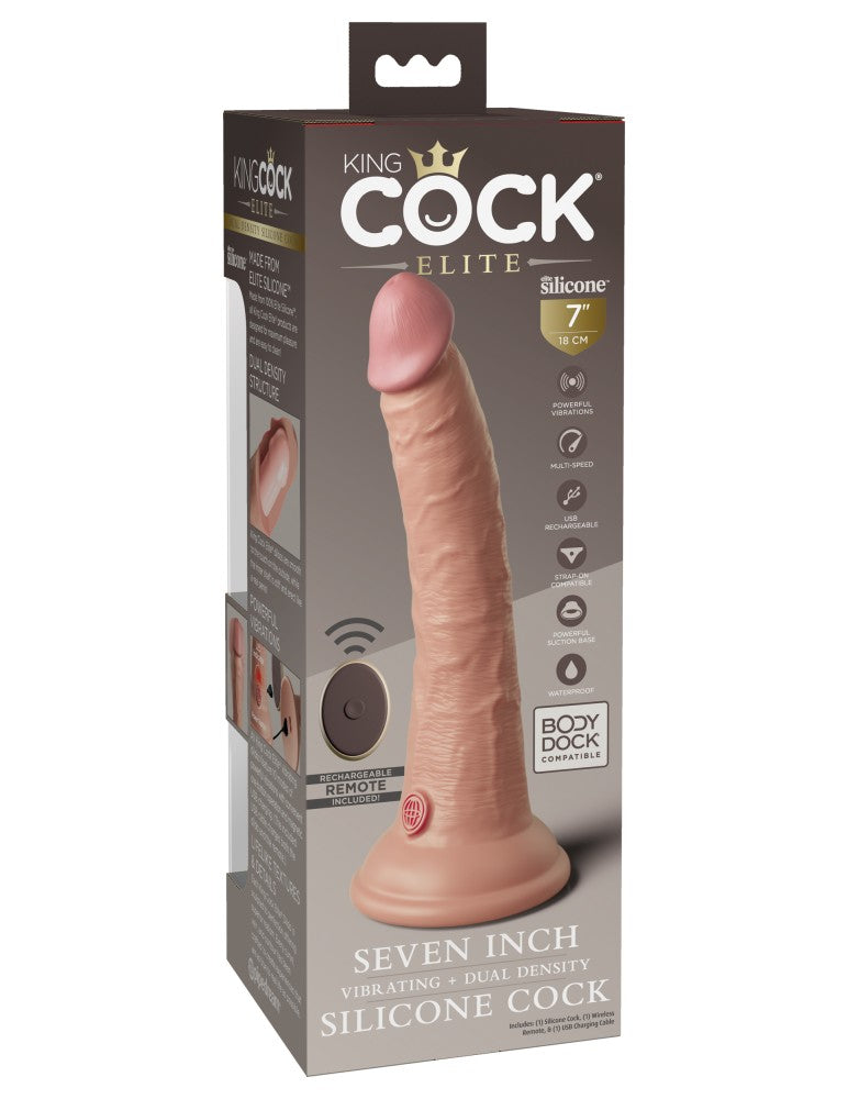 PIPEDREAM - KING COCK ELITE - 7" DUAL DENSITY VIBRATING SILICONE COCK WITH REMOTE  LIGHT