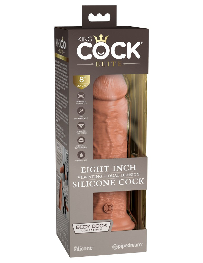 PIPEDREAM - KING COCK ELITE - 8" DUAL DENSITY VIBRATING SILICONE COCK  TAN