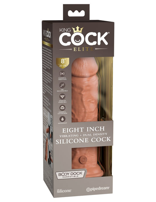 PIPEDREAM - KING COCK ELITE - 8" DUAL DENSITY VIBRATING SILICONE COCK  TAN