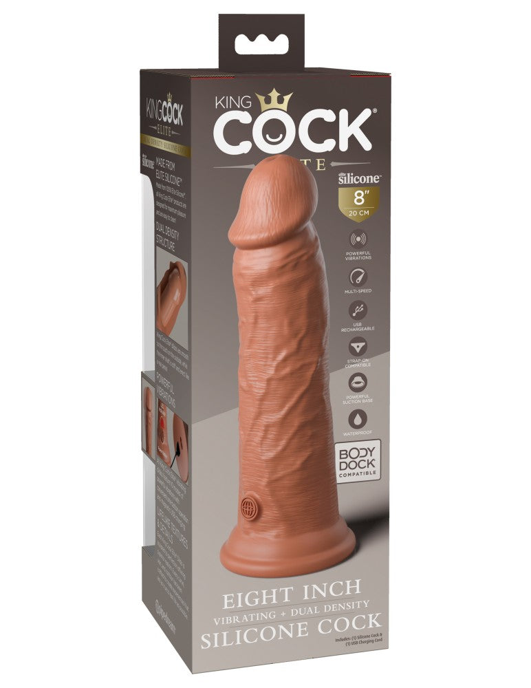 PIPEDREAM - KING COCK ELITE - 8" DUAL DENSITY VIBRATING SILICONE COCK  TAN