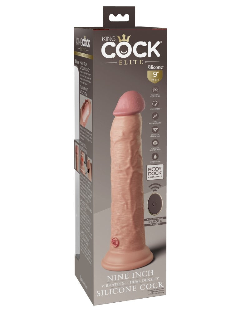 PIPEDREAM - KING COCK ELITE - 9" DUAL DENSITY VIBRATING SILICONE COCK WITH REMOTE  LIGHT