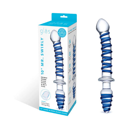 GLAS 10 IN. MR. SWIRLY DOUBLE ENDED GLASS DILDO & BUTT PLUG