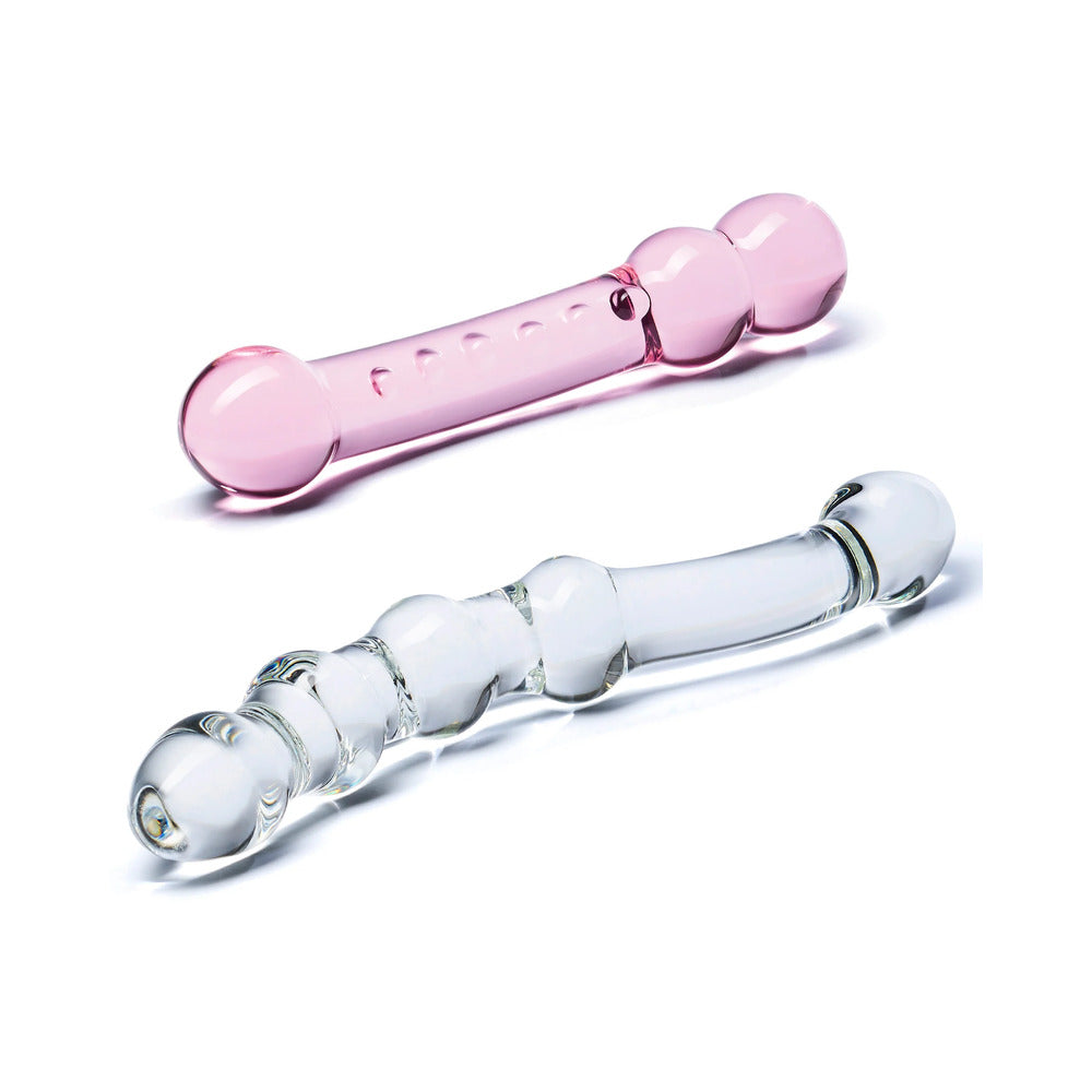 GLAS 2-PIECE DOUBLE PLEASURE GLASS DILDO SET