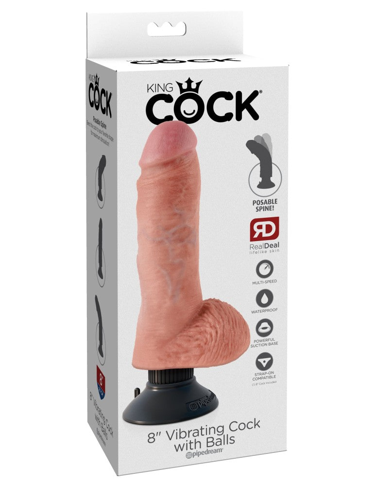 PIPEDREAM - KING COCK - 8" VIBRATING COCK WITH BALLS  LIGHT