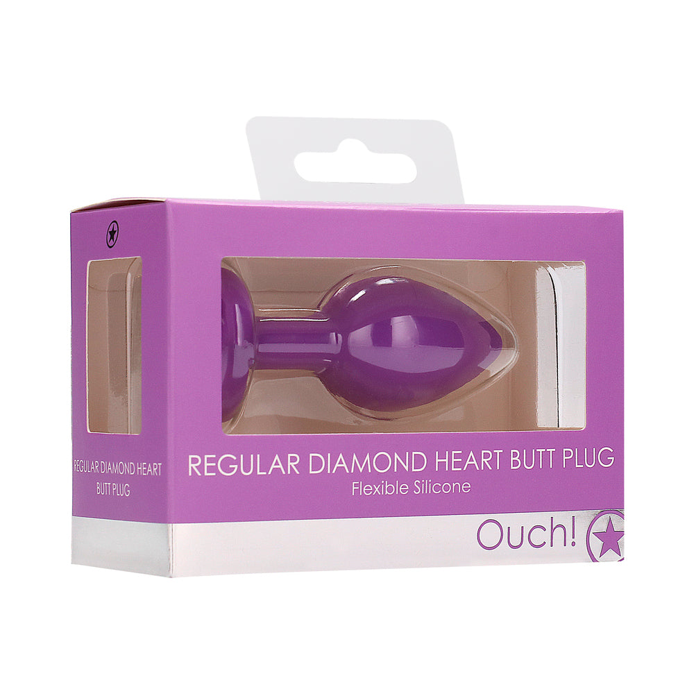 SHOTS - OUCH! FLEXIBLE SILICONE DIAMOND HEART BUTT PLUG PURPLE REGULAR