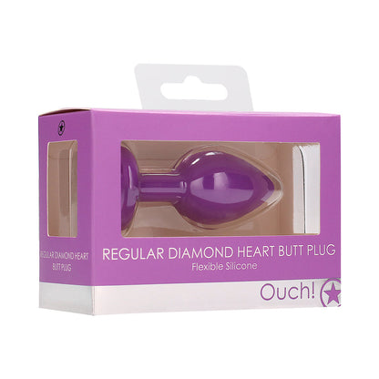 SHOTS - OUCH! FLEXIBLE SILICONE DIAMOND HEART BUTT PLUG PURPLE REGULAR