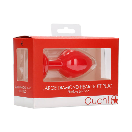 OUCH! FLEXIBLE SILICONE DIAMOND HEART BUTT PLUG RED LARGE
