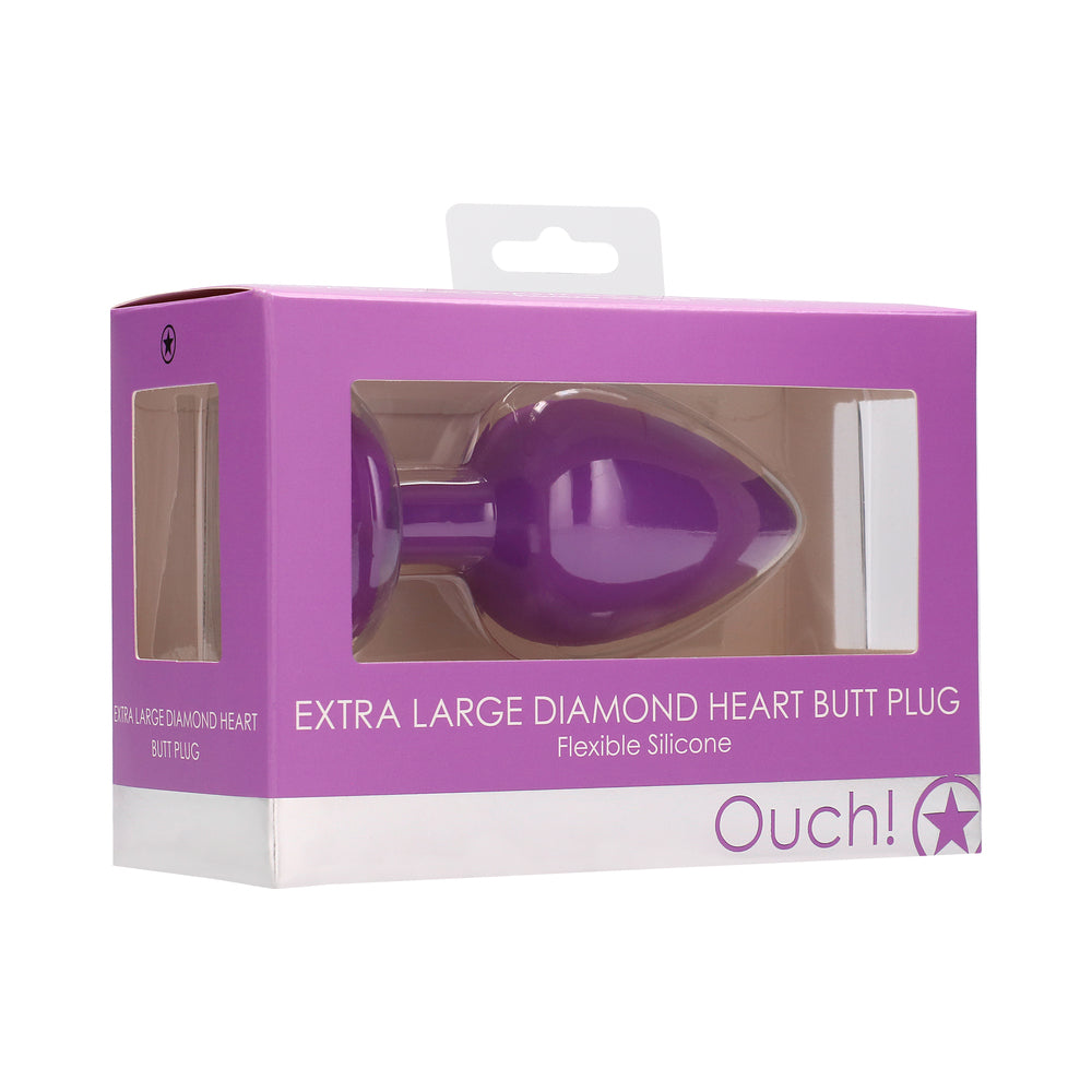 CHUPITOS - ¡AY! TAPÓN ANAL DE SILICONA FLEXIBLE EN FORMA DE CORAZÓN CON DIAMANTE MORADO EXTRA GRANDE