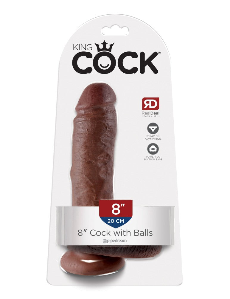 PIPEDREAM - KING COCK - 8" COCK WITH BALLS  BROWN