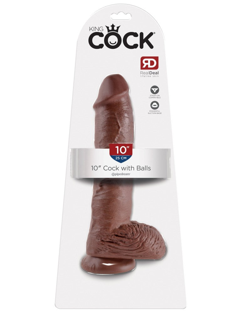 PIPEDREAM - KING COCK - 10" COCK WITH BALLS  BROWN