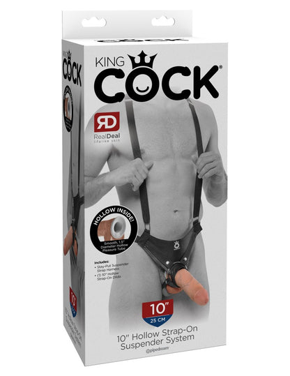 PIPEDREAM - KING COCK - 10" HOLLOW STRAP ON SUSPENDER SYSTEM LIGHT/BLACK