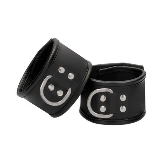 OUCH! PAIN SADDLE LEATHER ADJUSTABLE RESTRAINT HANDCUFF WITH PADLOCK BLACK