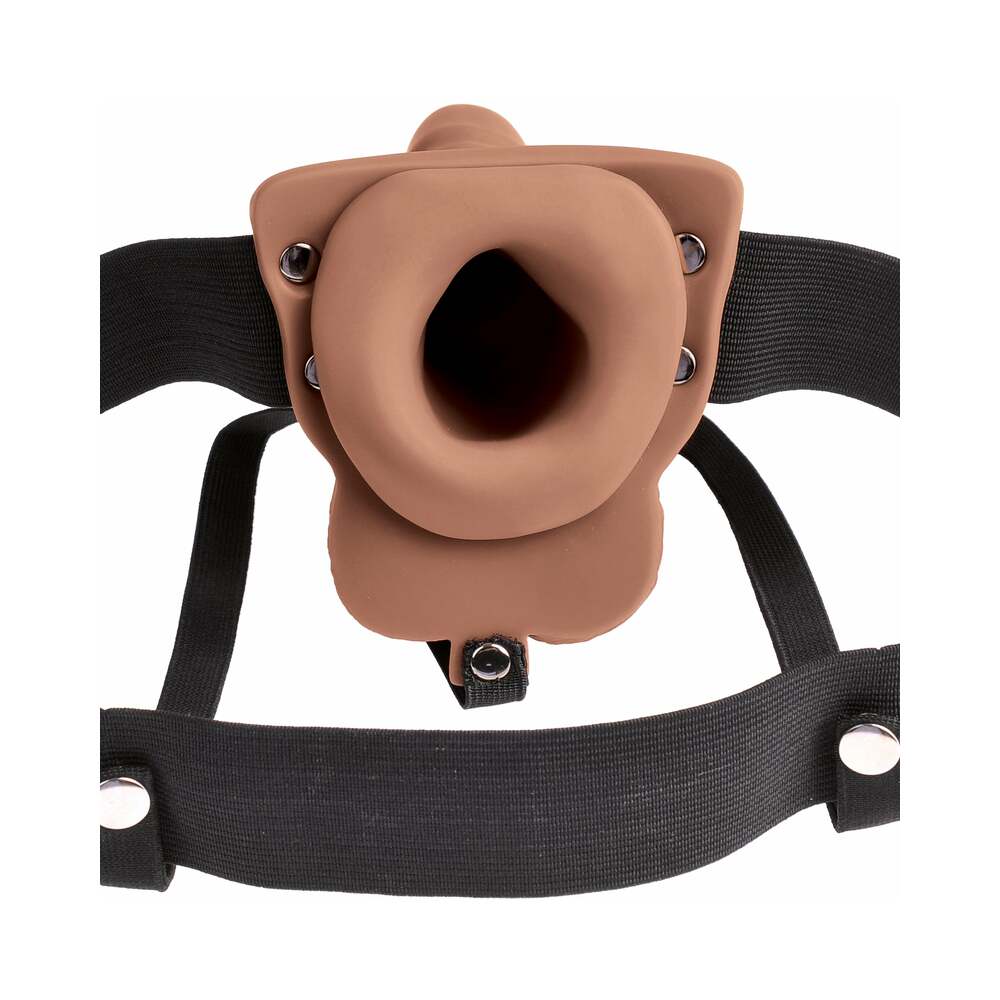 PIPEDREAM - FETISH FANTASY SERIES RECHARGEABLE VIBRATING 6 IN. HOLLOW STRAP-ON WITH BALLS TAN/BLACK