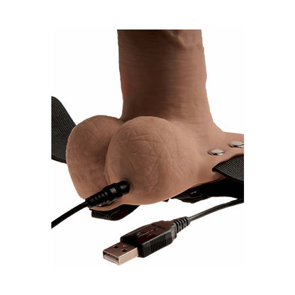 PIPEDREAM - FETISH FANTASY SERIES RECHARGEABLE VIBRATING 6 IN. HOLLOW STRAP-ON WITH BALLS TAN/BLACK